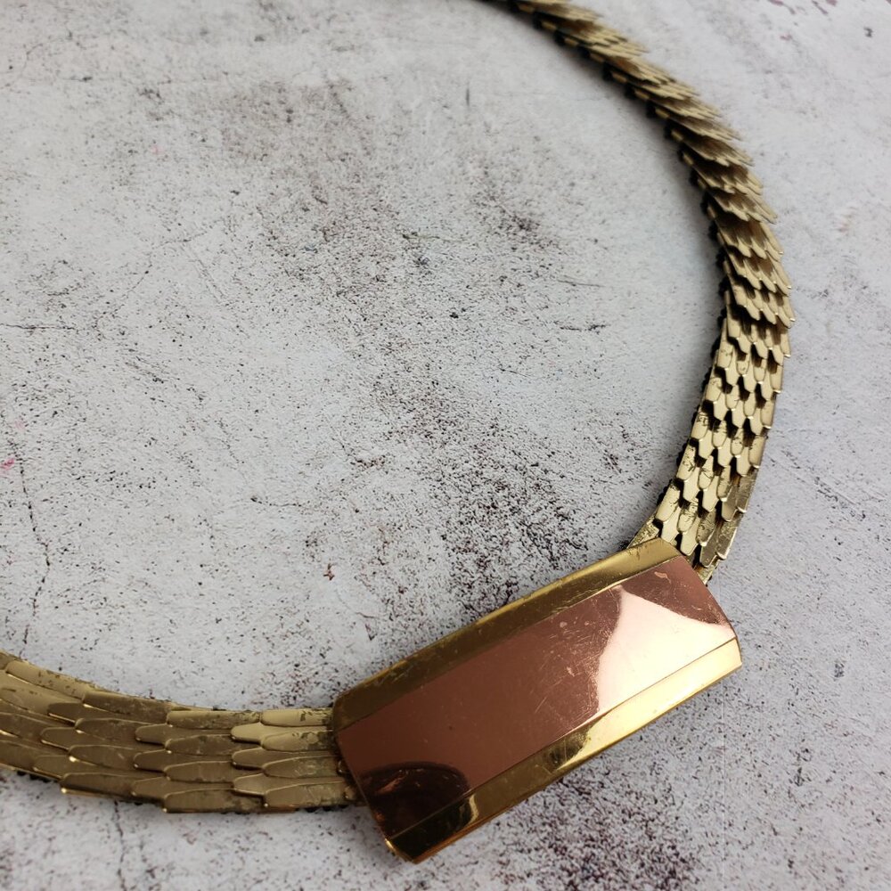 Vintage Art Deco Gold Metallic Belt Skinny Fish Scale Elastic 80's Glam Disco - Picture 7 of 8